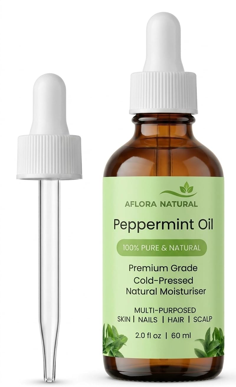512Ff0rTvL.jpg AFLORA NATURALPeppermint Oil – 100% Pure Cold-Pressed Multi-Purpose Natural Moisturizer for Skin, Hair, Nails, and Scalp – Premium Beauty Essential Oil with Dropper – 2.0 fl oz (60 ml) - Image 1