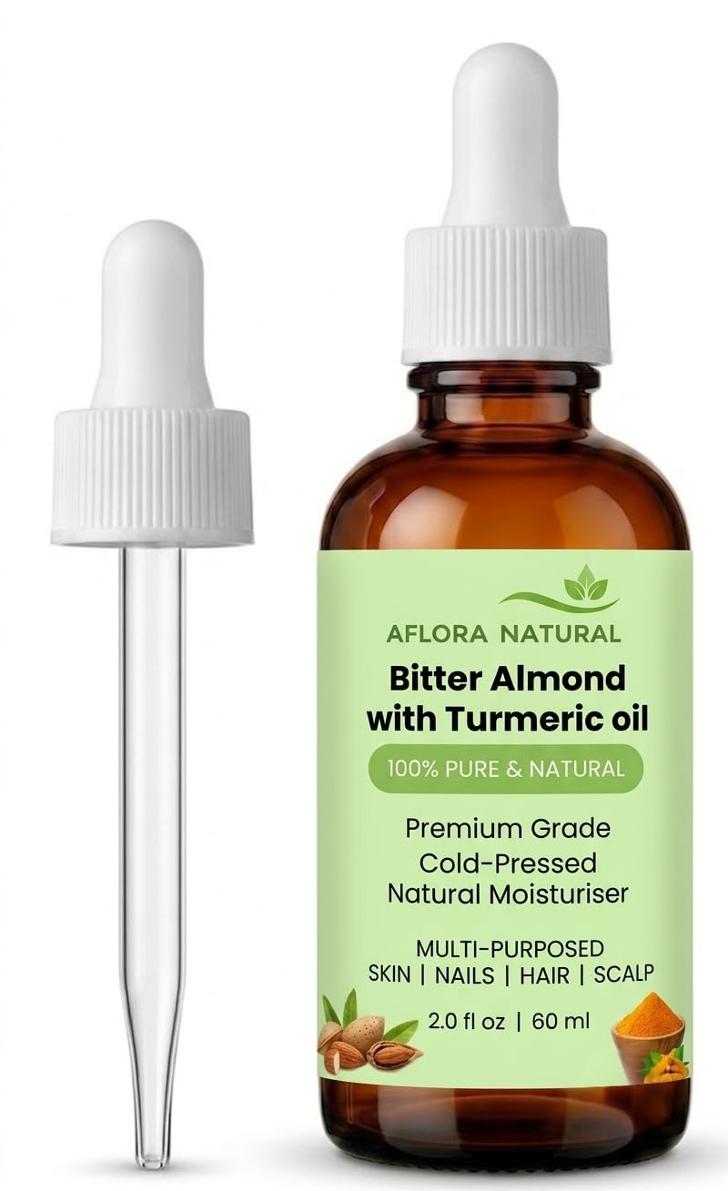 515PN615VKL.jpg AFLORA NATURALBitter Almond and Turmeric Oil – 100% Pure Cold-Pressed Multi-Purpose Natural Moisturizer for Skin, Hair, Nails, and Scalp – 2.0 fl oz (60 ml) - Image 1