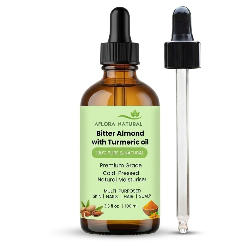 51MiYGKjFL.jpg AFLORA NATURALBitter Almond and Turmeric Oil, 100ml, Deeply Nourishing Botanical Blend, for Even-Looking, Glowing and Smooth Skin - Image 1