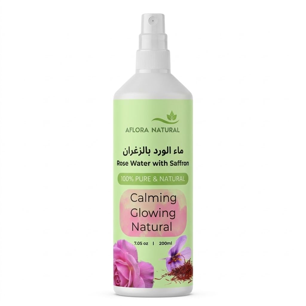 51VclRDiuSL.jpg AFLORA NATURALRose Water Facial Toner with Saffron, Brightening & Hydrating Mist, 200ml, for Radiant Glow & Even Complexion - Image 1
