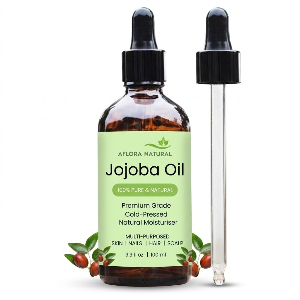 51WlFlJY0L.jpg AFLORA NATURALPure Jojoba Oil, 100ml, Multi-Purpose Moisturiser, Deeply Hydrating Treatment for Hair, Skin, and Nails, 100% Botanical - Image 1