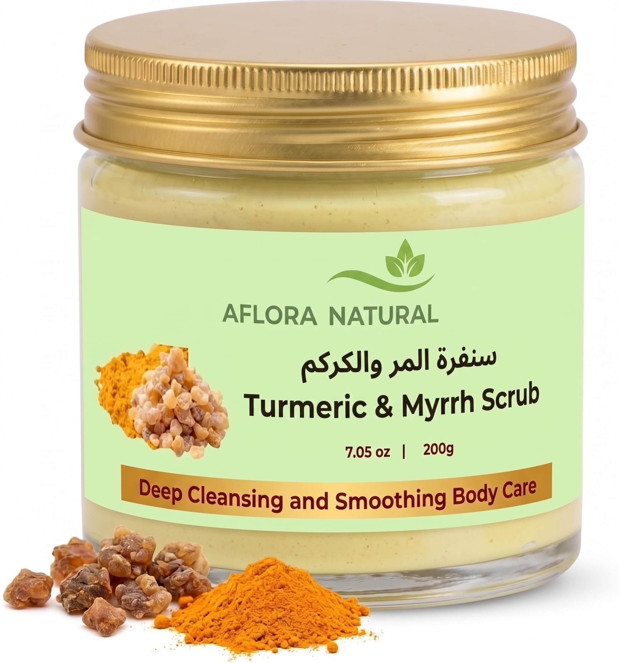 71DIQf3QJ2L.jpg AFLORA NATURALTurmeric and Myrrh Body Scrub, Brightening and Smoothing Exfoliant, Botanical Treatment, 200g - Image 1