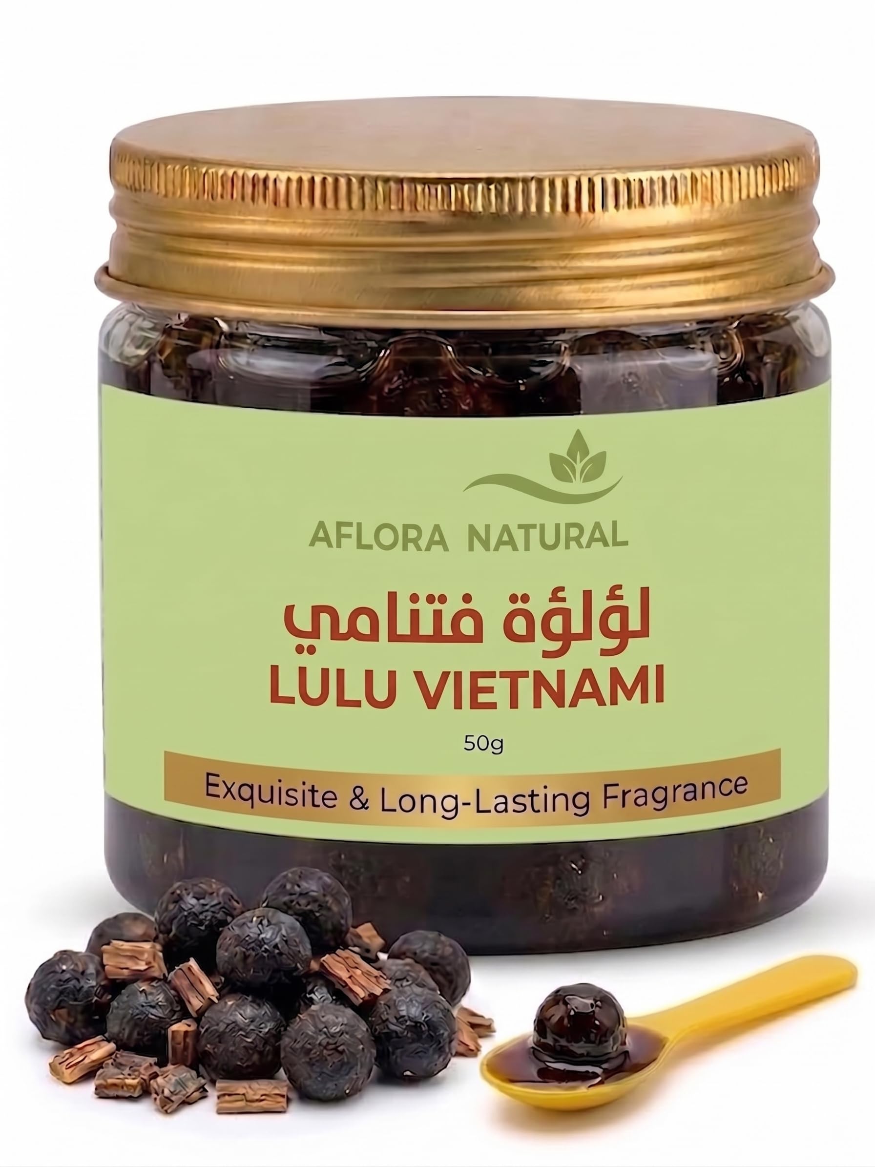 71JkwYuBsbL.jpg AFLORA NATURALLulu Vietnami Infused Incense Pearls, Premium Bakhoor Blend, Aromatic Wood, Long-Lasting Home Fragrance, 50g Jar - Image 1