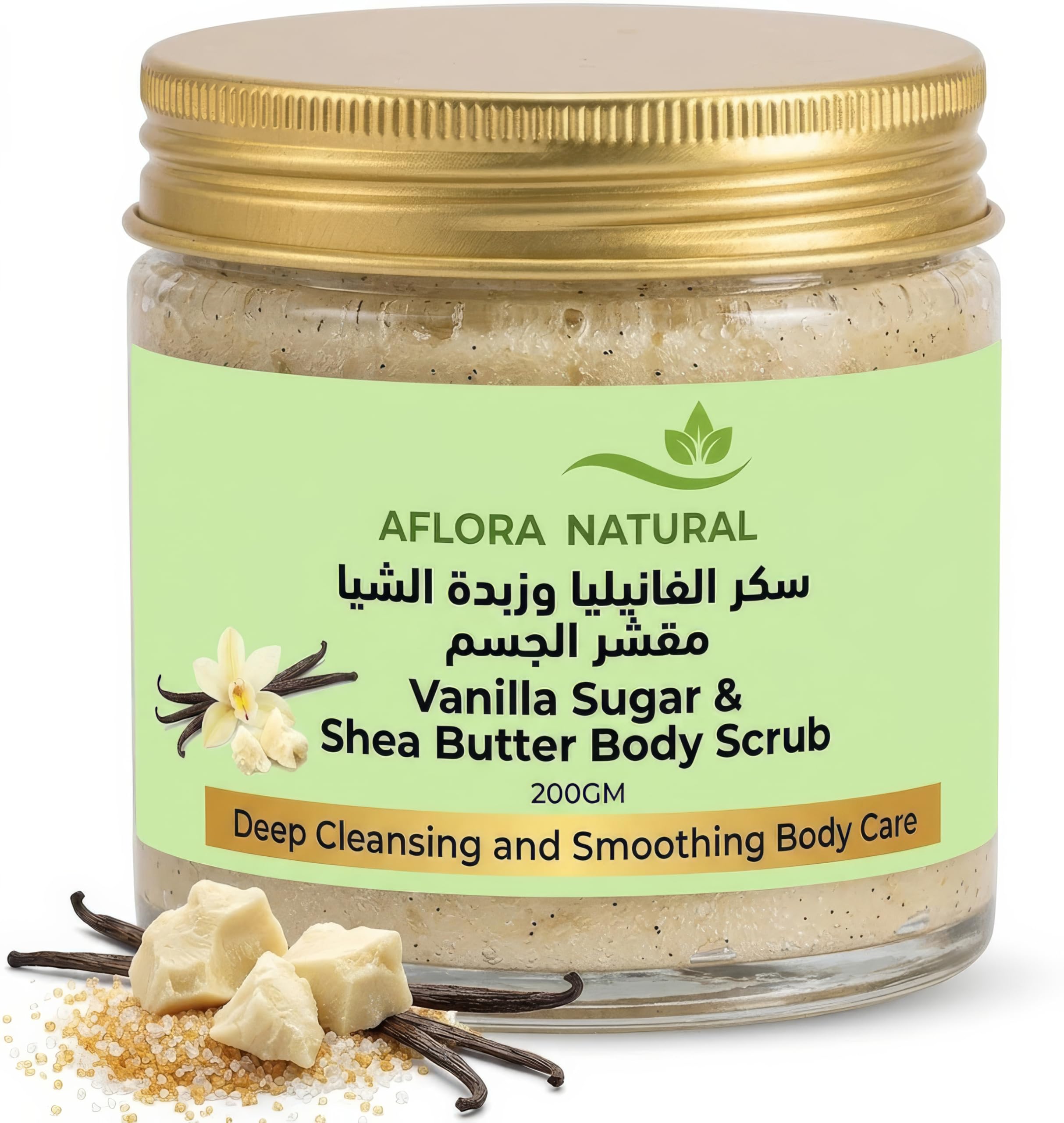 81Tqt7K8AGL.jpg AFLORA NATURALVanilla Sugar and Shea Butter Body Scrub, 200g, Smoothing Exfoliating Polish for Radiant Complexion, Hydrating Skin Exfoliator - Image 1