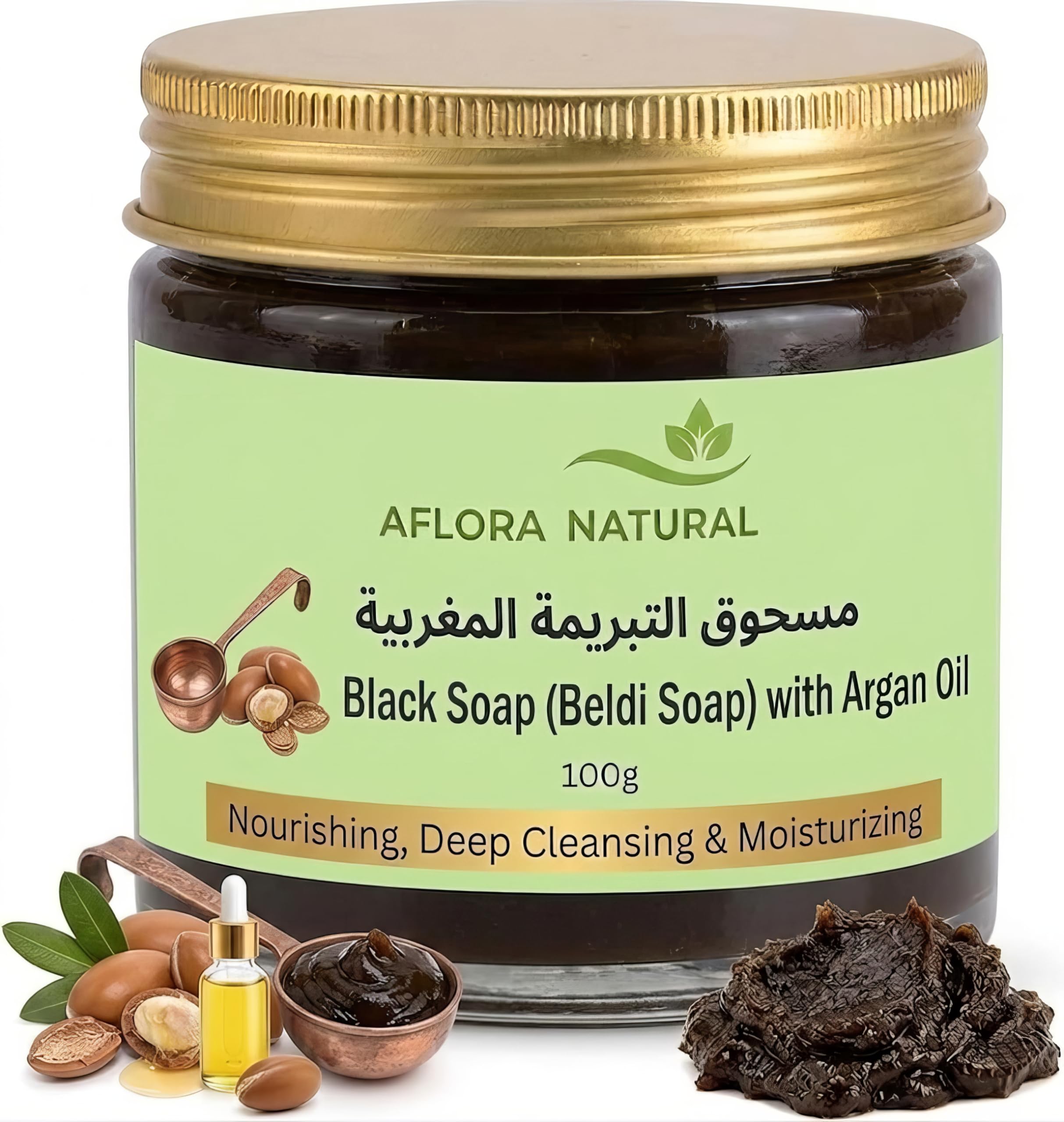 81oxlsobccL.jpg AFLORA NATURALBlack Soap Beldi with Argan Oil, 100g, Exfoliating Body Scrub Paste, Traditional Hammam Bath Ritual, Unisex - Image 1