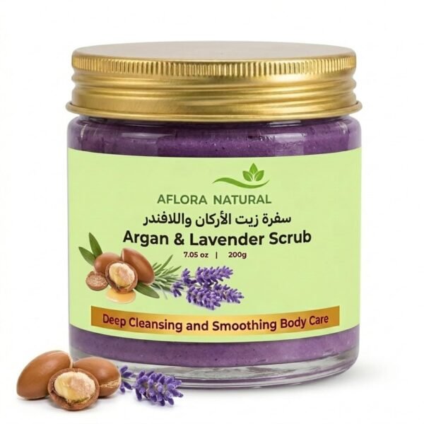 Aflora Natural Argan and Lavender Sugar Scrub, Nourishing Body Exfoliator, Soothing Botanical Treatment, 200g