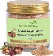 AFLORA NATURAL Moroccan Tebrima Herbal Body Scrub Powder, 100g, with Nila, Henna, Rose & White Clay, for Smooth, Glowing Skin