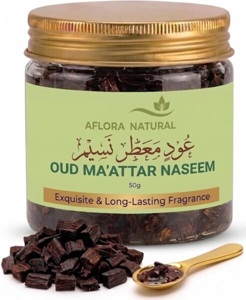 AFLORA NATURAL Oud Ma'attar Naseem 50g ? Premium Scented Agarwood Chips Incense ? Exquisite & Long-Lasting Refreshing Home Fragrance ? Traditional Arabic Bakhoor for Home and Office Decor
