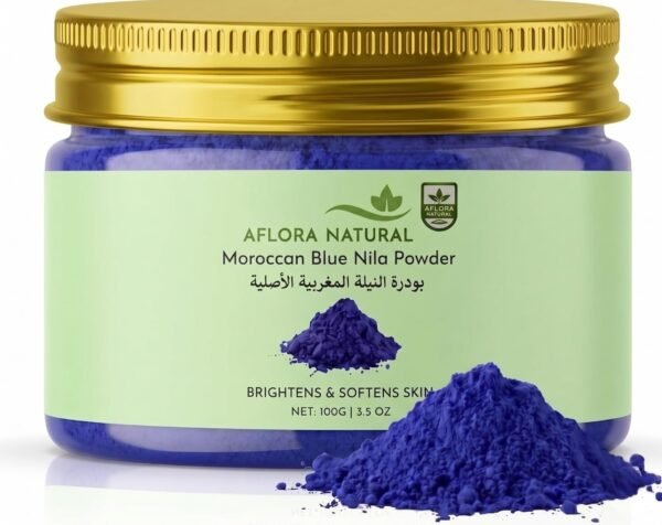 AFLORA NATURAL Moroccan Blue Nila Powder 100g ? 100% Pure & Natural ? Skin Brightening Face & Body Mask ? Helps Reduce Tan, Dark Spots & Uneven Tone ? Traditional Moroccan Beauty Care